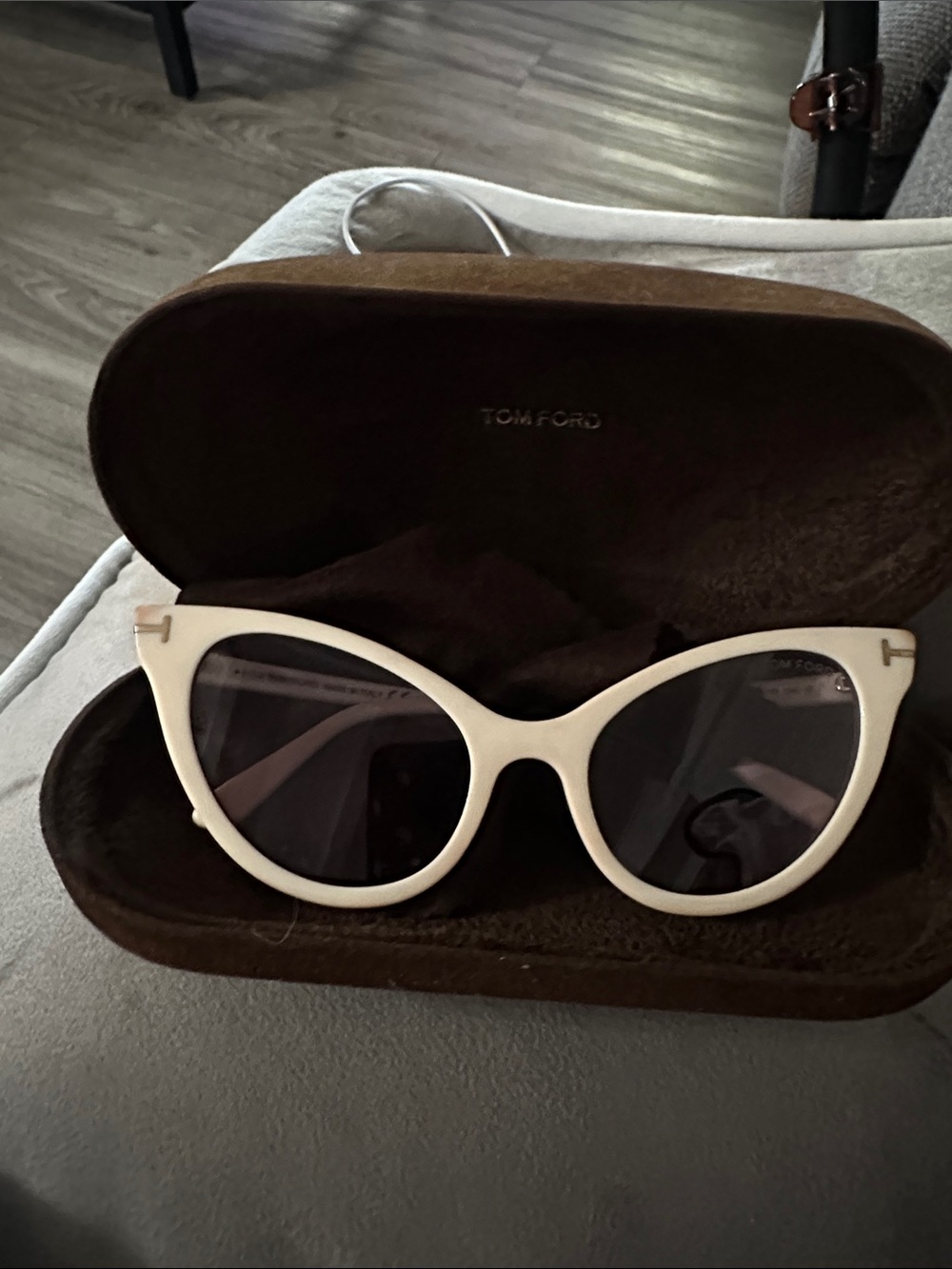 Tom Ford White Cat-Eye Sunglasses with Dark Lenses